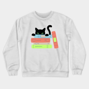 Funny Cute Kawaii Anime Book Reading Bookworm Peeking Cat Crewneck Sweatshirt